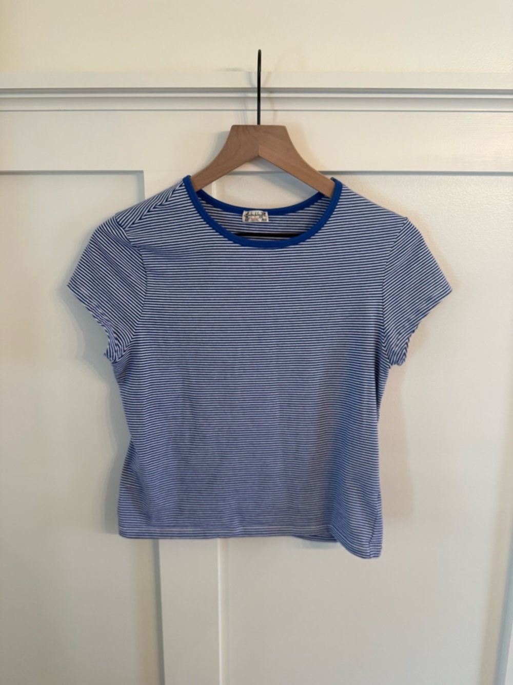 Free People Striped Blue Crewneck Cropped Tee - Women